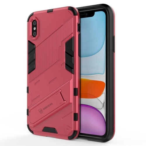 

Punk Armor 2 in 1 PC + TPU Shockproof Case with Invisible Holder For iPhone X / XS(Light Red)