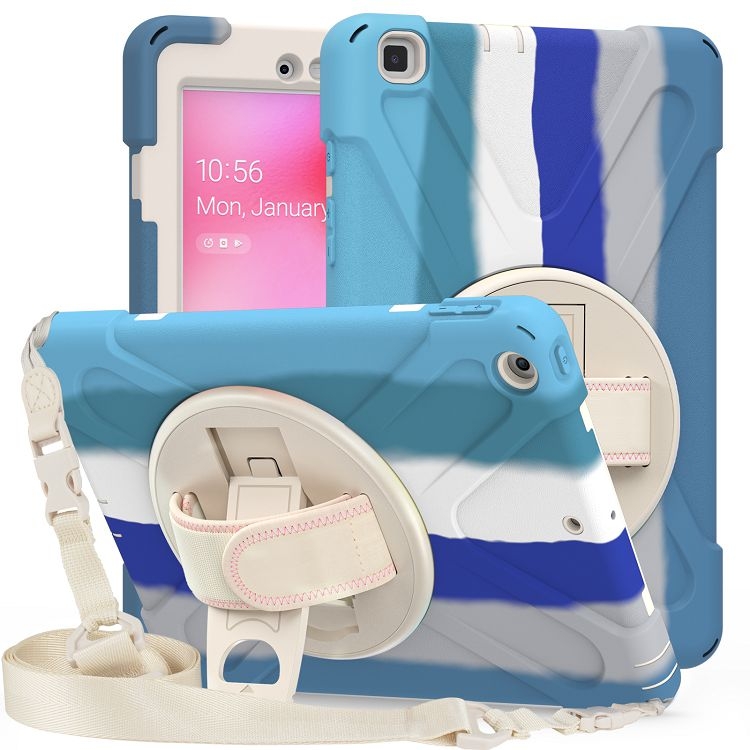 

For Samsung Galaxy Tab A 8.0 (2019) T290 / T295 Shockproof Colorful Silicone + PC Protective Case with Holder & Shoulder Strap & Hand Strap (Blue)