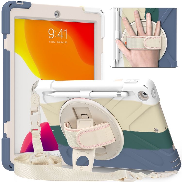 

Shockproof Colorful Silicone + PC Protective Case with Holder & Shoulder Strap & Hand Strap For iPad 10.2 (2020) (Green)