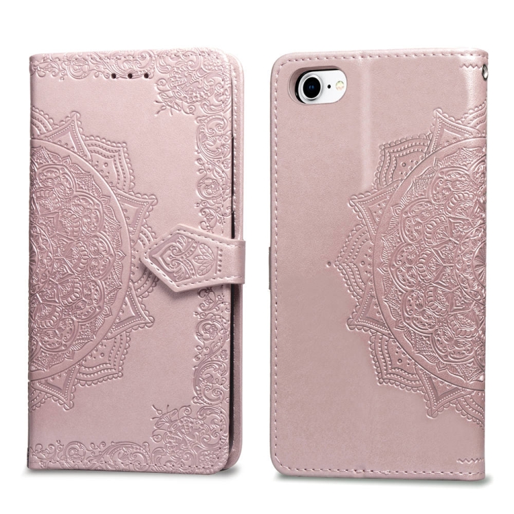 

For iPhone 8 Plus / 7 Plus Halfway Mandala Embossing Pattern Horizontal Flip Leather Case with Holder & Card Slots & Wallet & Lanyard(Rose Gold)