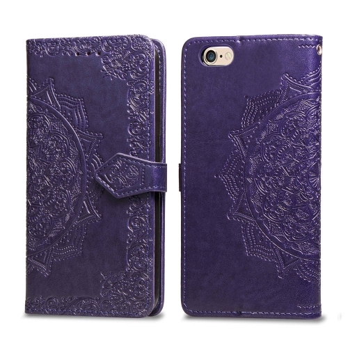 

For iPhone 6 Halfway Mandala Embossing Pattern Horizontal Flip Leather Case with Holder & Card Slots & Wallet & Lanyard(Purple)