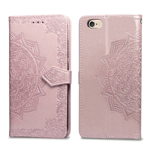

For iPhone 6 Halfway Mandala Embossing Pattern Horizontal Flip Leather Case with Holder & Card Slots & Wallet & Lanyard(Rose Gold)