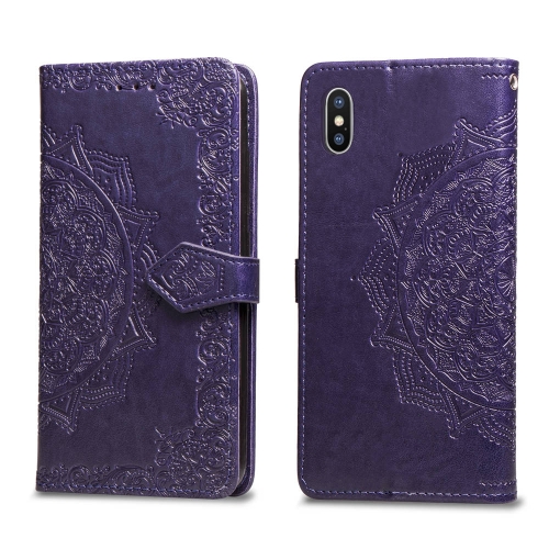 

For iPhone XS / X Halfway Mandala Embossing Pattern Horizontal Flip Leather Case with Holder & Card Slots & Wallet & Lanyard(Purple)
