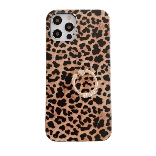 

Leopard Texture with Ring Metal Rhinestone Bracket Mobile Phone Protective Case For iPhone 11(Brown)