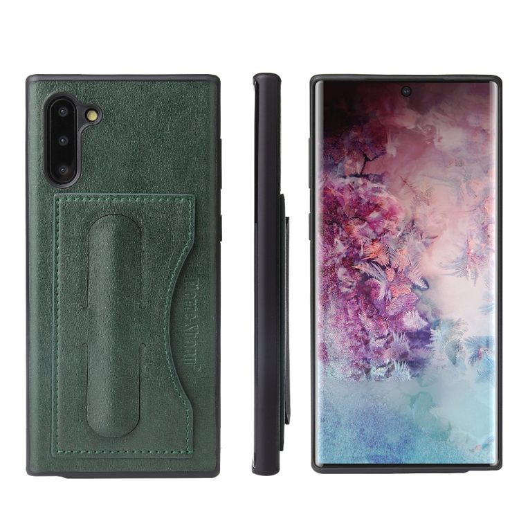 

For Galaxy Note10 Fierre Shann Full Coverage Protective Leather Case with Holder & Card Slot(Green)