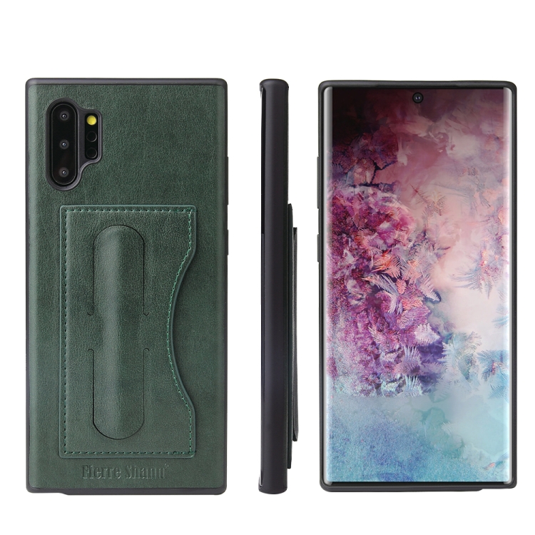 

For Galaxy Note10+ Fierre Shann Full Coverage Protective Leather Case with Holder & Card Slot(Green)