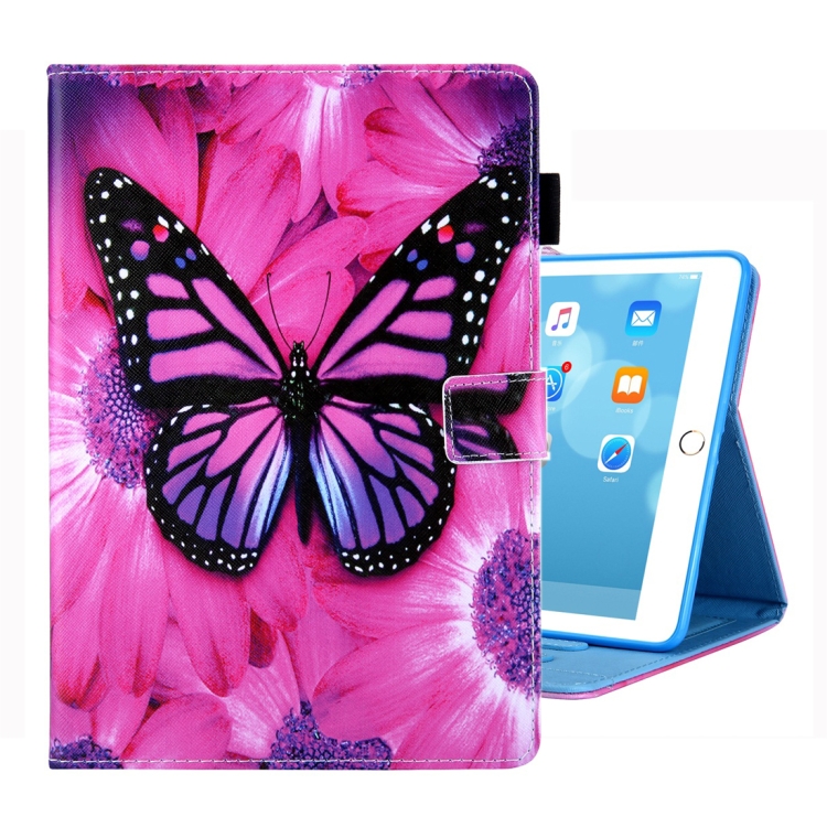 

For iPad 10.2 2021 / 2020 / 2019 Coloured Drawing Pattern Horizontal Flip Leather Case with Holder & Card Slots & Photo Frame(Red Flower Pink Butterfly)