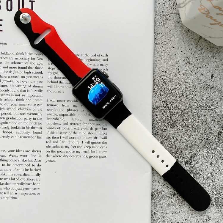 

Silicone Color Matching Replacement Watchbands For Apple Watch Series 6 & SE & 5 & 4 40mm / 3 & 2 & 1 38mm(Black+Red+White)