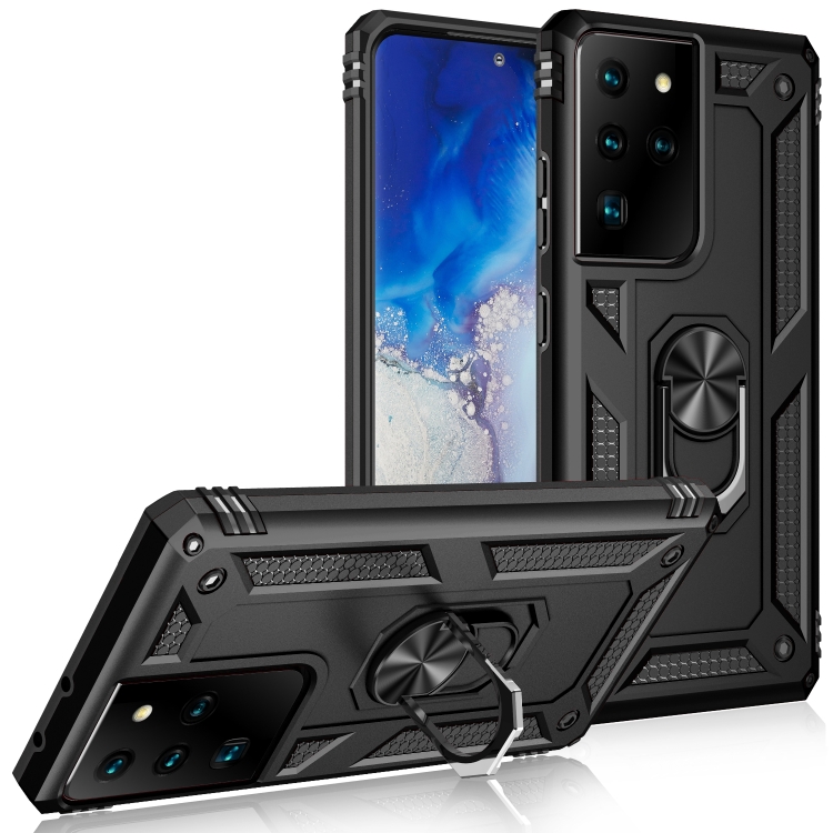 

For Samsung Galaxy S21 Ultra 5G Shockproof TPU + PC Protective Case with 360 Degree Rotating Holder(Black)