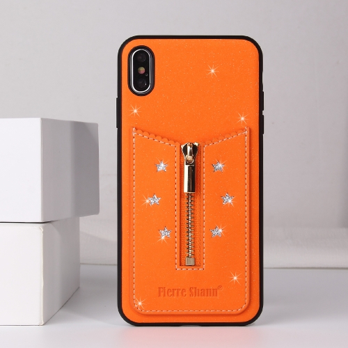 

For iPhone XS / X Starry Sky Star Zipper Protective Case with Card Slot(Orange)