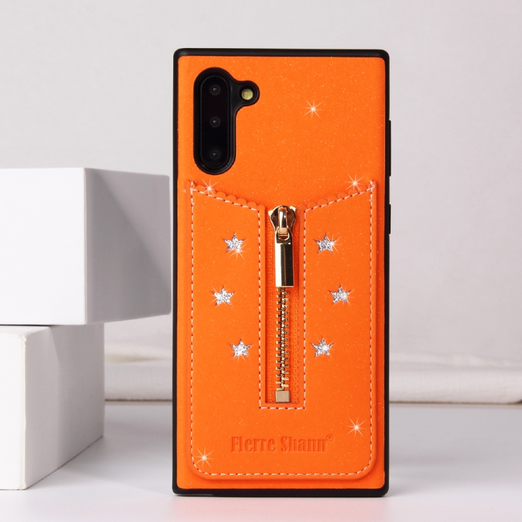 

For Galaxy Note10 Starry Sky Star Zipper Protective Case with Card Slot(Orange)