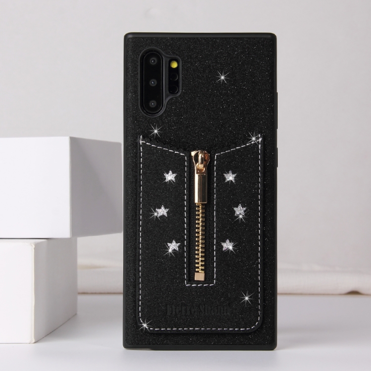 

For Galaxy Note10+ Starry Sky Star Zipper Protective Case with Card Slot(Black)