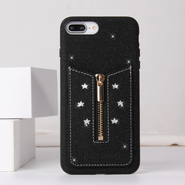 

For iPhone 8 Plus / 7 Plus Starry Sky Star Zipper Protective Case with Card Slot(Black)