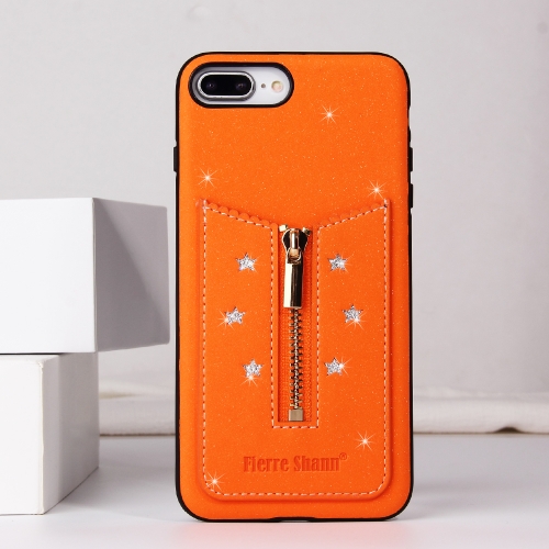 

For iPhone 8 Plus / 7 Plus Starry Sky Star Zipper Protective Case with Card Slot(Orange)