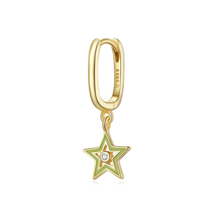 

S925 Sterling Silver Five-pointed Star Hollow Drop Oil Women Earrings(Green)