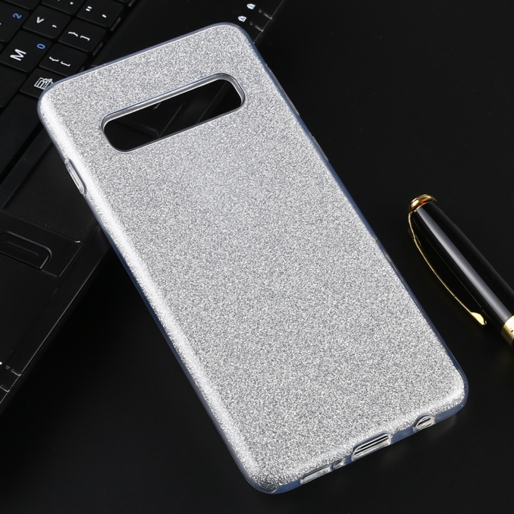 

For Galaxy S10 Full Coverage TPU + PC Glittery Powder Protective Back Case(Silver)