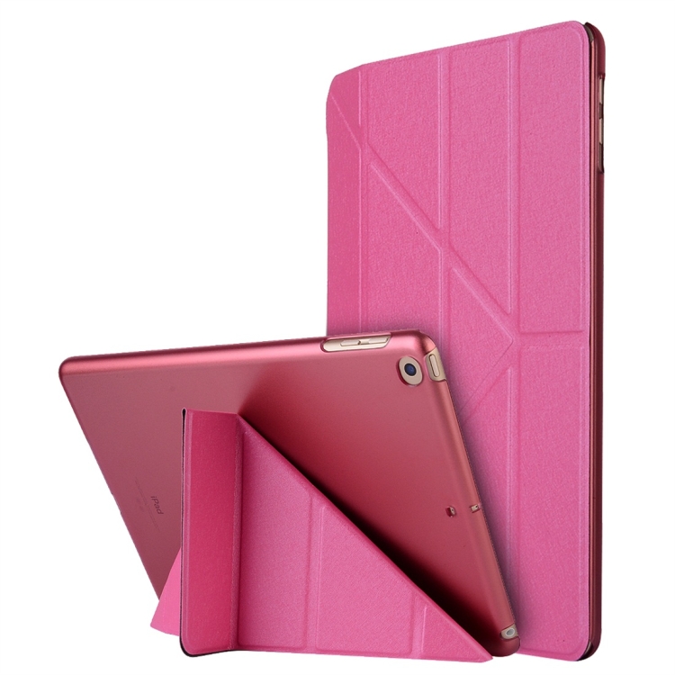 

For iPad 10.2 / iPad 10.2 2020 Silk Texture Horizontal Deformation Flip Leather Case with Holder(Rose Red)