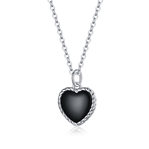 

S925 Sterling Silver Black Heart Women Nacklace Jewelry