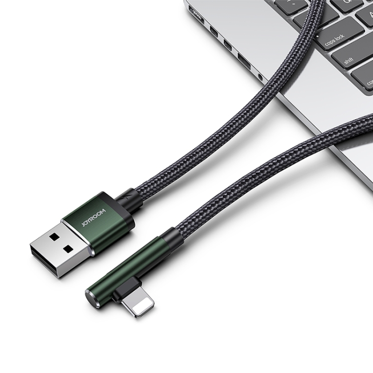

JOYROOM S-1230N4 3A 8 Pin Gaming Angle Head Fast Charging Data Cable, Length: 1.2m(Black Green)