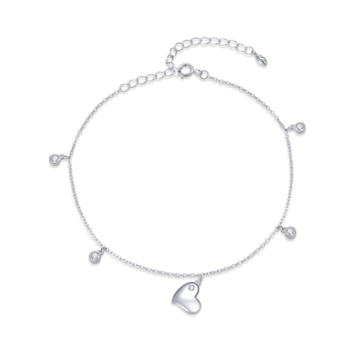 

S925 Sterling Silver Heart Zircon Women Anklet Jewelry