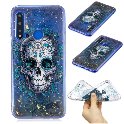 

For Huawei Nova 5i Cartoon Pattern Gold Foil Style Dropping Glue TPU Soft Protective Case(Skull)