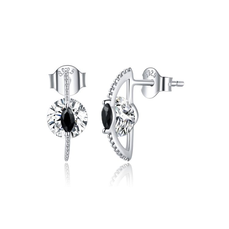 

S925 Sterling Silver Silver Black White Zircon Ear Studs Women Earrings