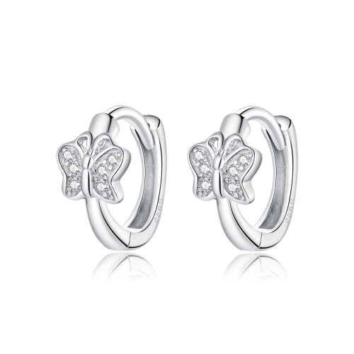 

S925 Sterling Silver Silver Bright Butterfly Ear Buckle Women Earrings