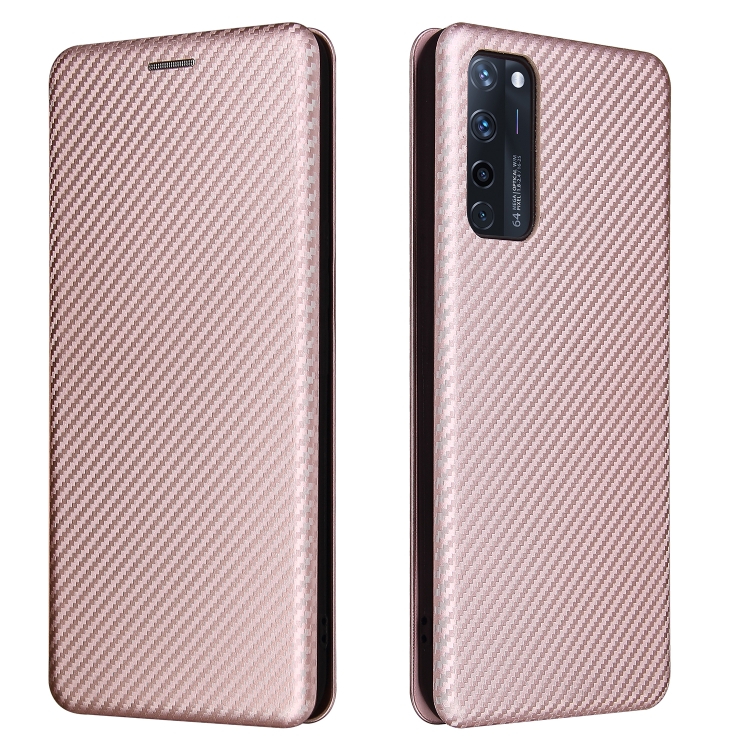 

For ZTE Axon 20 5G / 4G Carbon Fiber Texture Magnetic Horizontal Flip TPU + PC + PU Leather Case with Card Slot(Pink)