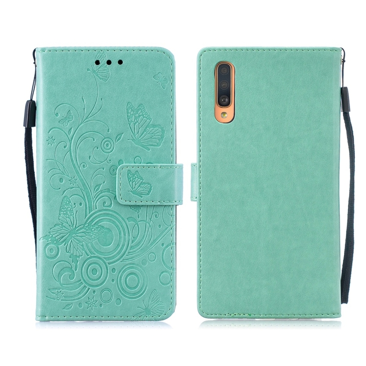 

For Galaxy A50 Butterflies Love Flowers Pattern Horizontal Flip Leather Case with Holder & Card Slots & Wallet & Lanyard(Green)