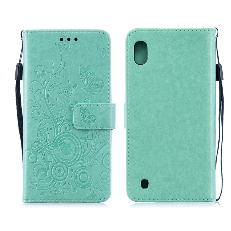 

For Galaxy M10 Butterflies Love Flowers Pattern Horizontal Flip Leather Case with Holder & Card Slots & Wallet & Lanyard(Green)