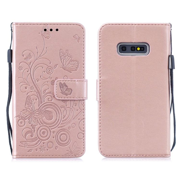 

For Galaxy S10+ Butterflies Love Flowers Pattern Horizontal Flip Leather Case with Holder & Card Slots & Wallet & Lanyard(Rose Gold)