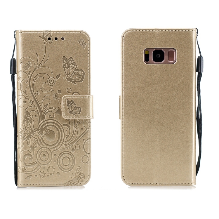 

For Galaxy S8 Butterflies Love Flowers Pattern Horizontal Flip Leather Case with Holder & Card Slots & Wallet & Lanyard(Gold)