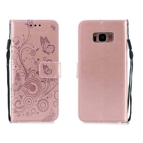 

For Galaxy S8+ Butterflies Love Flowers Pattern Horizontal Flip Leather Case with Holder & Card Slots & Wallet & Lanyard(Rose Gold)