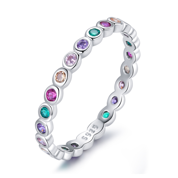 

S925 Sterling Silver Simple Colorful Zircon Women Ring, Size:6