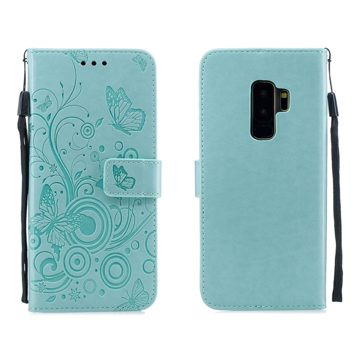 

For Galaxy S9+ Butterflies Love Flowers Pattern Horizontal Flip Leather Case with Holder & Card Slots & Wallet & Lanyard(Green)