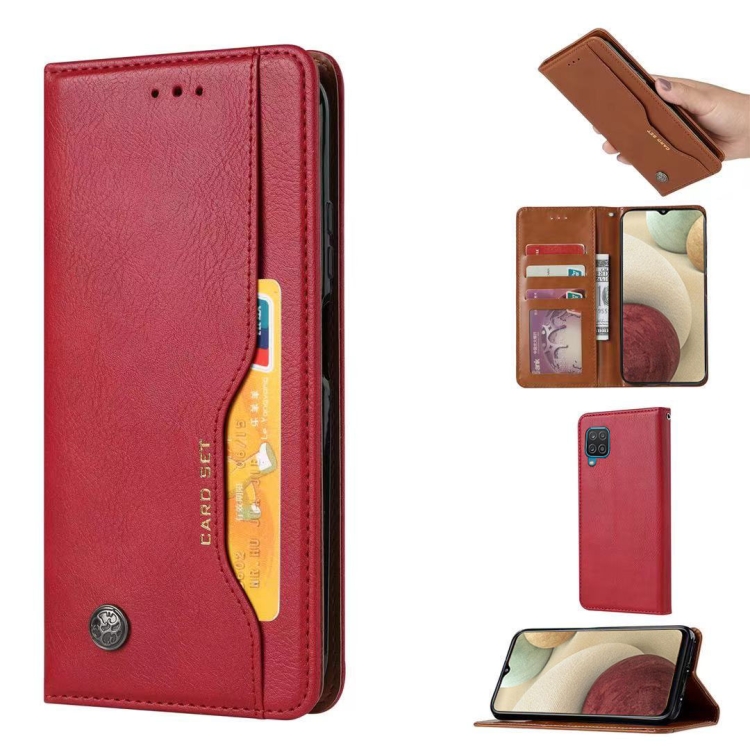

For Samsung Galaxy A12 5G Knead Skin Texture Horizontal Flip Leather Case with Photo Frame & Holder & Card Slots & Wallet(Red)