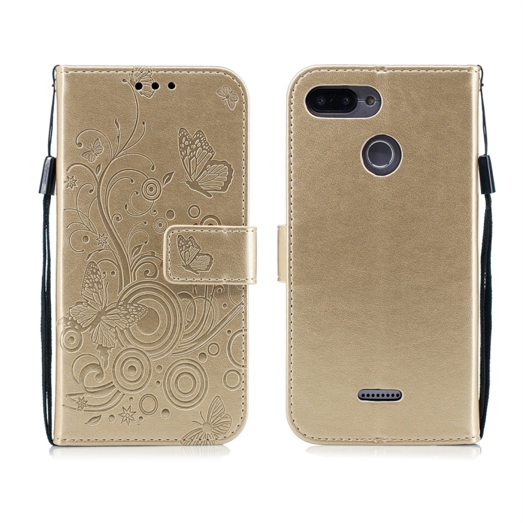 

For Xiaomi Redmi 6 Butterflies Love Flowers Pattern Horizontal Flip Leather Case with Holder & Card Slots & Wallet & Lanyard(Gold)