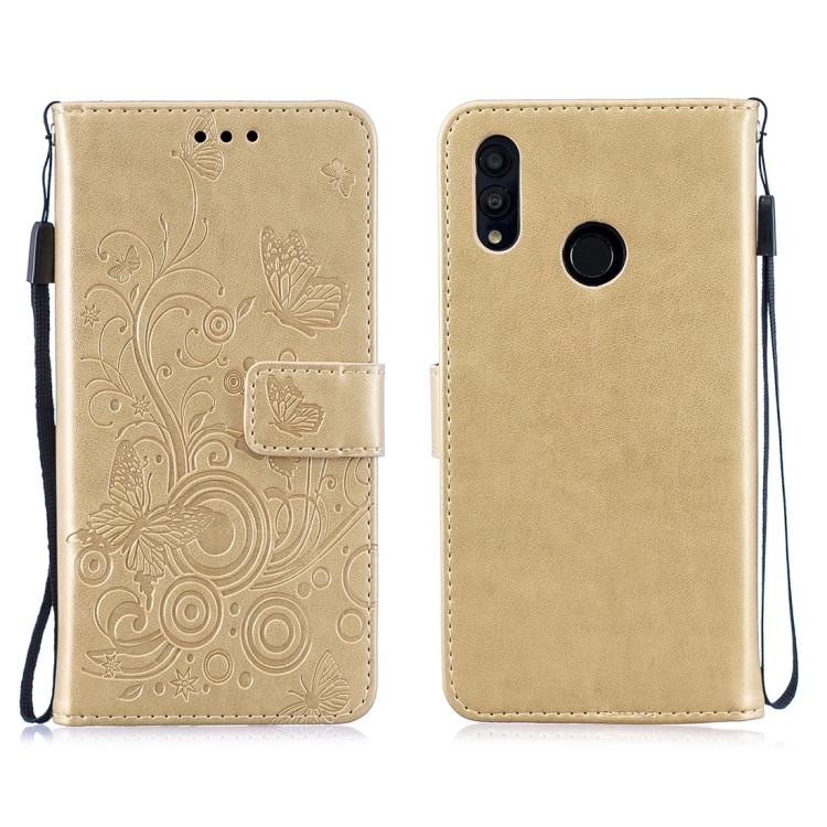 

For Huawei P Smart (2019) Butterflies Love Flowers Pattern Horizontal Flip Leather Case with Holder & Card Slots & Wallet & Lanyard(Gold)