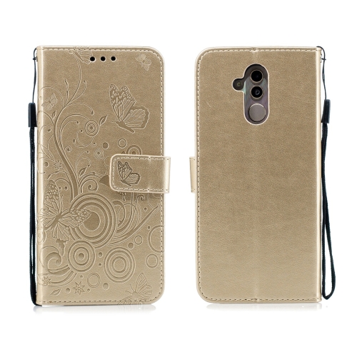 

For Huawei Mate 20 Lite Butterflies Love Flowers Pattern Horizontal Flip Leather Case with Holder & Card Slots & Wallet & Lanyard(Gold)