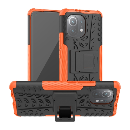 

For Xiaomi Mi 11 Tire Texture Shockproof TPU+PC Protective Case with Holder(Orange)