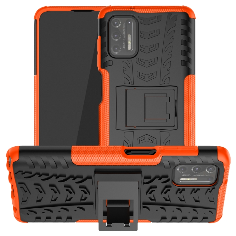 

For Motorola Moto G Stylus (2021) Tire Texture Shockproof TPU+PC Protective Case with Holder(Orange)