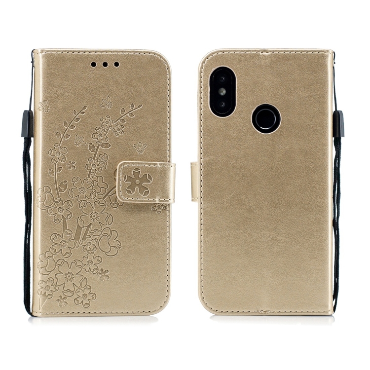 

For Xiaomi Redmi 6 Pro Plum Flowers Pattern Horizontal Flip Leather Case with Holder & Card Slots & Wallet & Lanyard(Gold)