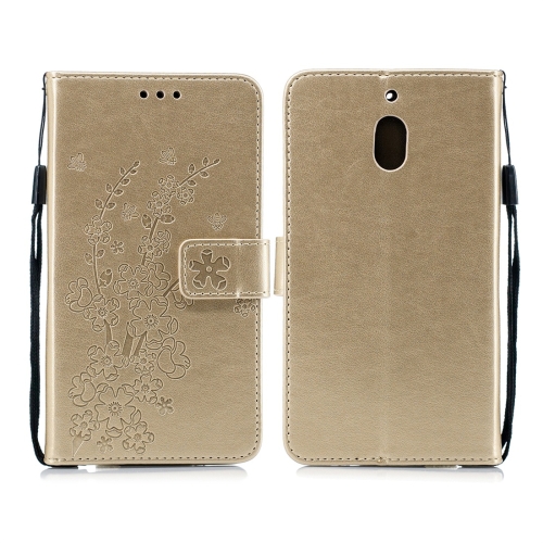 

For Nokia 2.1 Plum Flowers Pattern Horizontal Flip Leather Case with Holder & Card Slots & Wallet & Lanyard(Gold)