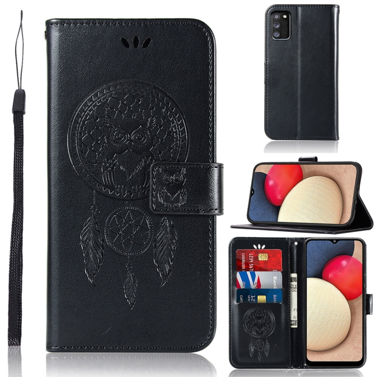 

For Samsung Galaxy A02s EU Version Wind Chime Owl Embossing Pattern Horizontal Flip Leather Case with Holder & Card Slots & Wallet(Black)