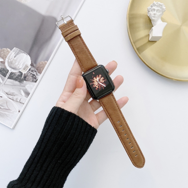 

Crazy Horse Texture + Flat Texture Leather Replacement Watchbands For Apple Watch Series 6 & SE & 5 & 4 40mm / 3 & 2 & 1 38mm(Dark Brown)