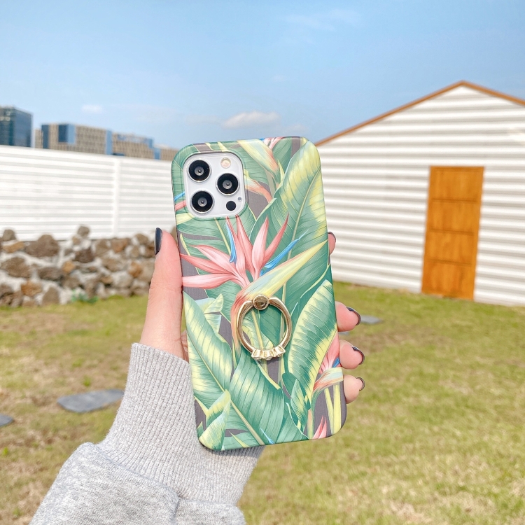 

Painted Pattern Shockproof Case with Ring Holder For iPhone 11(Firebird Leaf)