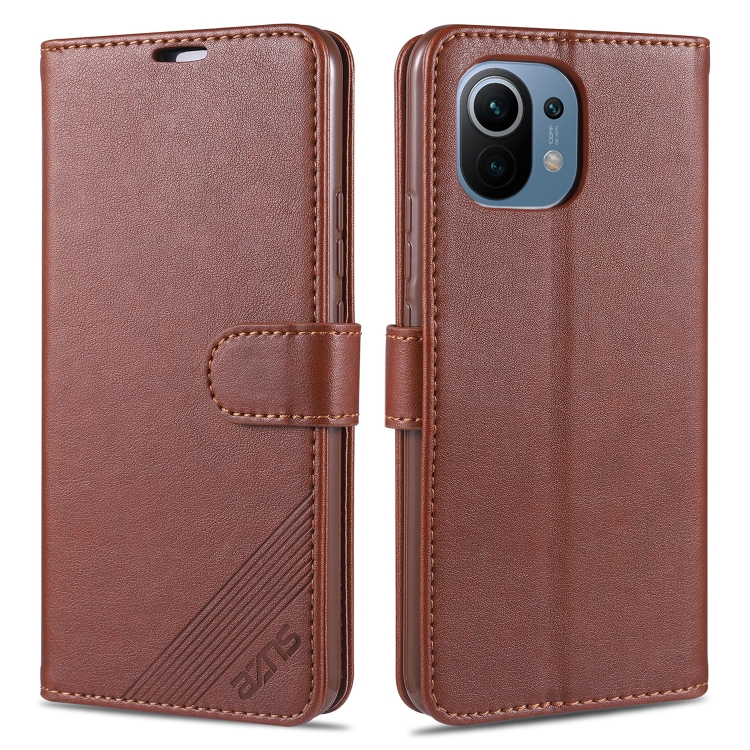 

For Xiaomi Mi 11 AZNS Magnetic Calf Texture Horizontal Flip Leather Case with Card Slots & Holder & Wallet(Dark Brown)
