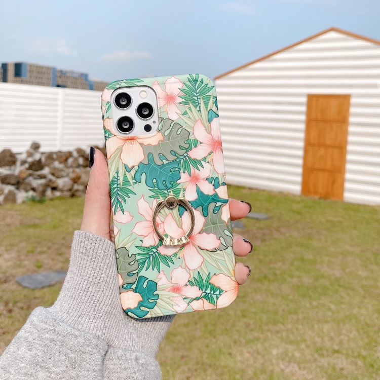 

Retro Flower Pattern Shockproof Case with Ring Holder For iPhone 11 Pro(White)