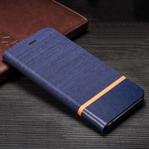 

For LG G8 ThinQ Canvas Three-color Stitching Business Horizontal Flip Leather Case with Holder & Card Slot(Blue)