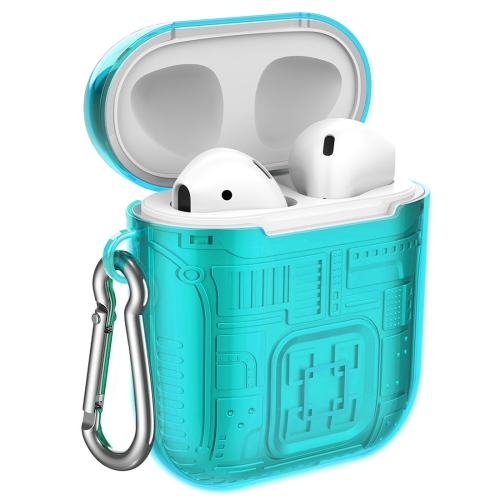 

For Apple AirPods 1 PC + TPU Mars Translucent Armor Textured Earphone Protective Case with Anti-lost Buckle, Support Wireless Charging(Mint Green)